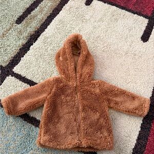 Carter’s Brown Faux Fur Teddy Coat 0-3 Months Zip Up Hooded Winter Jacket